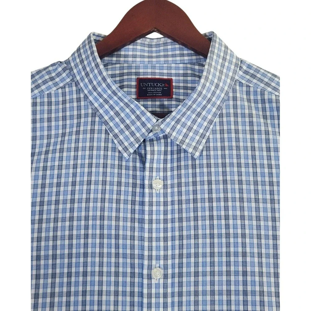 Untuckit Check Shirt Men's 3XL Blue Plaid Button Up Cotton Long Sleeve